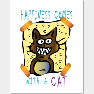 happiness comes with a cat Posters and Art